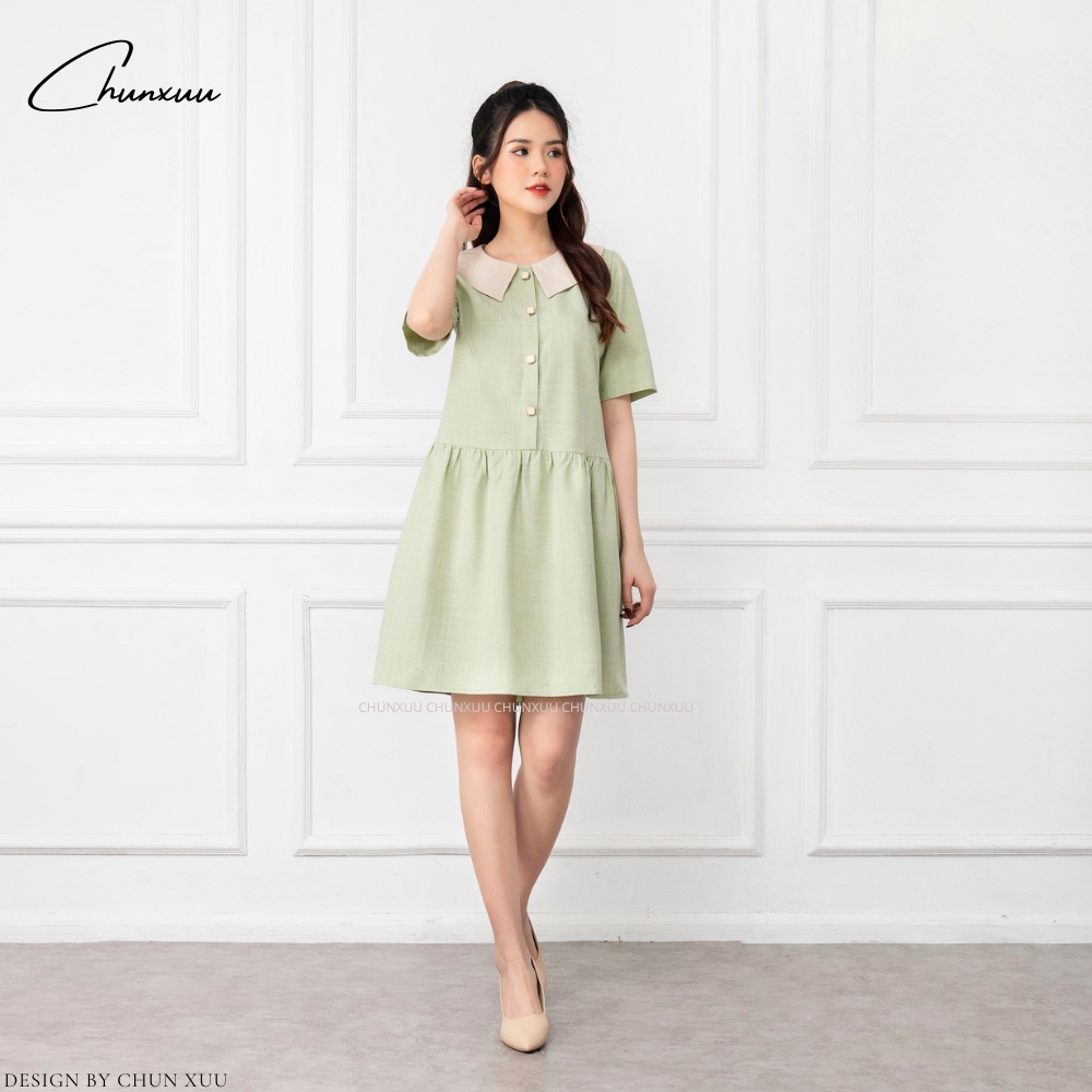 Váy nữ dáng suông phối cổ tiểu thư thiết kế, màu sắc trẻ trung thanh lịch ChunXuu V05