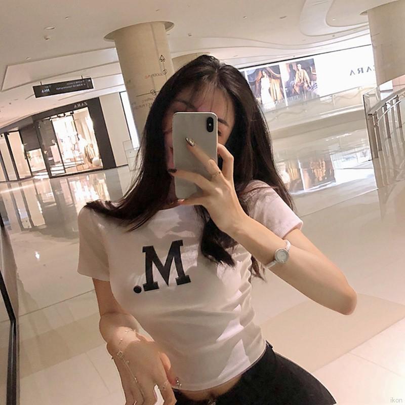 Áo Croptop tay ngắn hoạ tiết chữ in phong cách Hàn Quốc