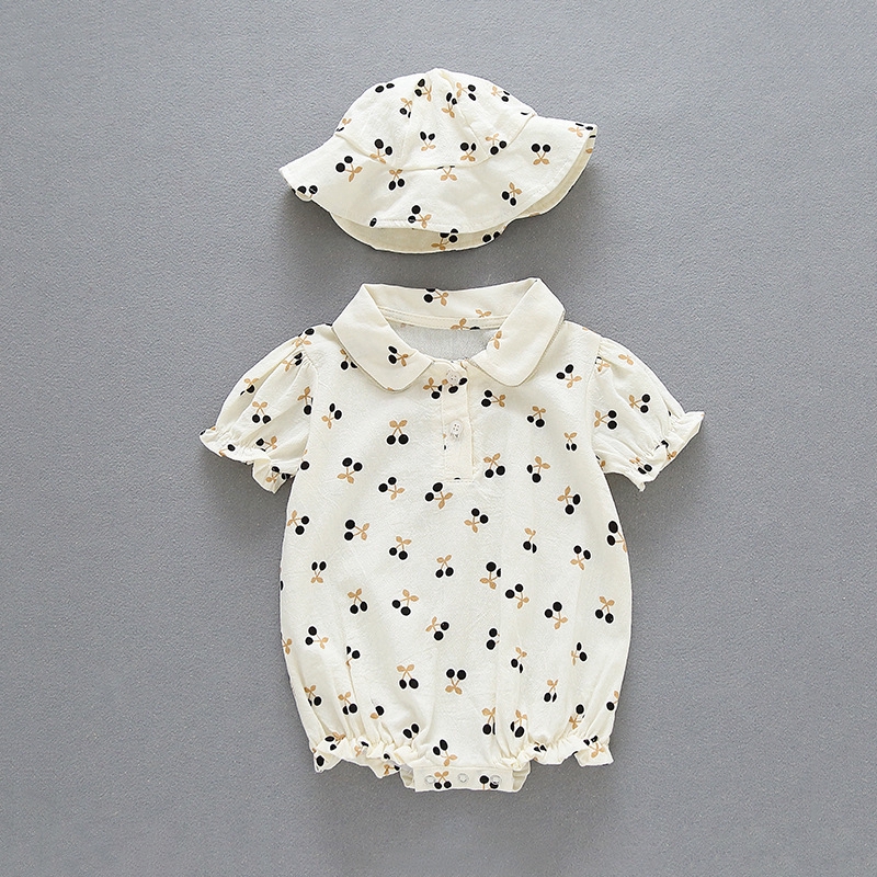 Set 2 Bộ Áo Liền Quần Ngắn Tay + Mũ Cho Bé Trai Và Bé Gái