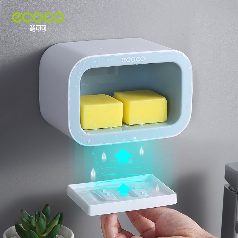 ECOCO Drainer Soap Dish For Bathroom Multifunction Soap Holder With Hooks Organizer Punch-free Storage Box Bathroom Accessories