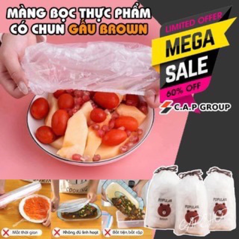 Combo  100cái Màng Bọc Thực Phẩm Có Chun Co Dãn Tái Sử Dụng Được Kèm Túi Gấu