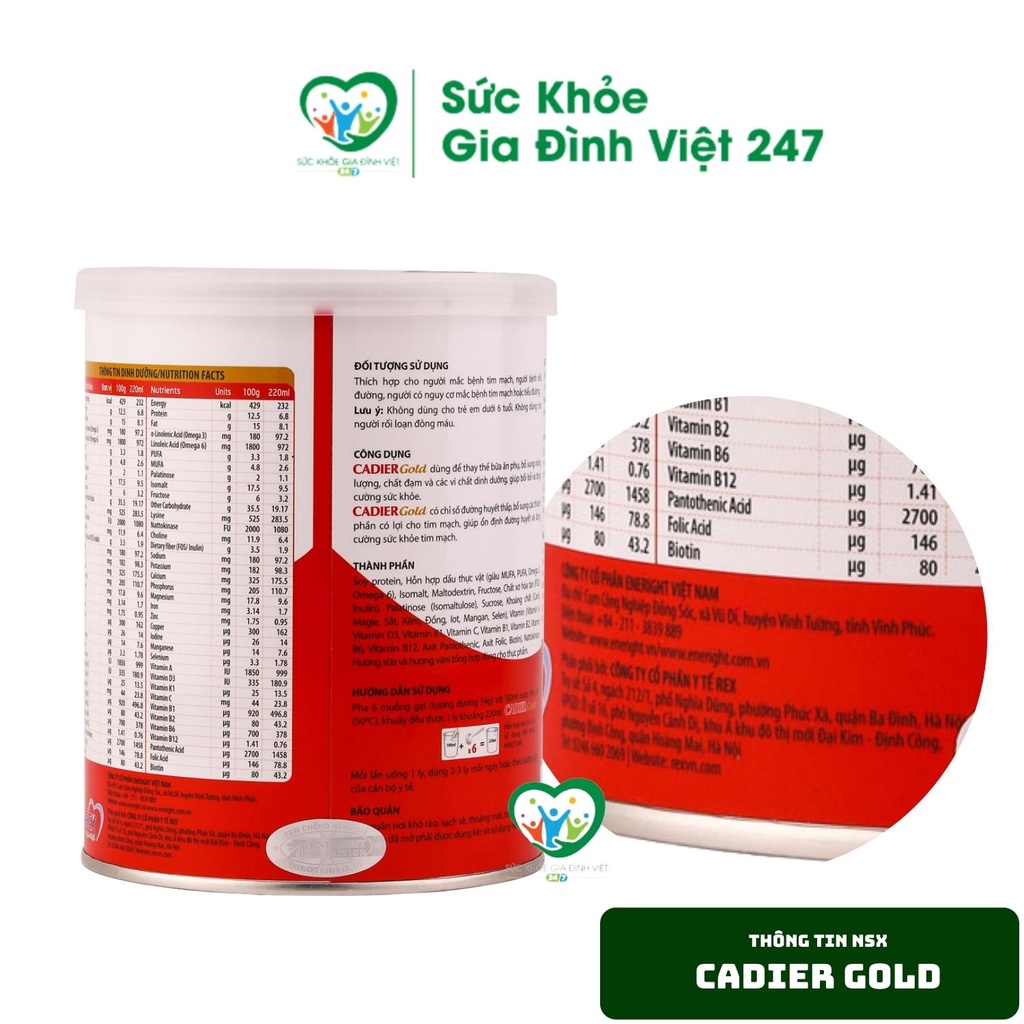 Sữa Bột Cadier Gold - 400g Dành Cho Người Bị Tim - Chính Hãng Date Mới Tại Suckhoegiadinhviet247