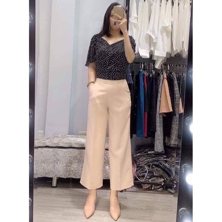[ Ống Rộng - FORM CHUẨN ] Quần Xuông Dài Nữ Ống Rộng Lưng CẠP CAO chất tuyết mua kiểu tay 3 màu đen trắng kem