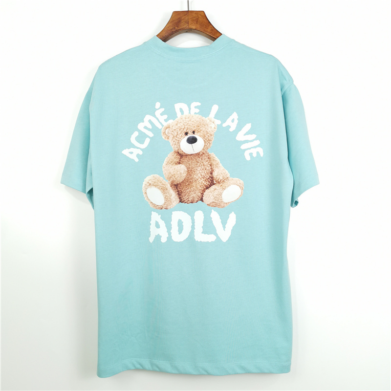 Áo thun ADLV cotton ngắn tay dáng rộng in hình gấu cổ điển thời trang cho nam và nữ