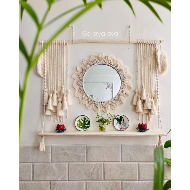 Gương Soi Macrame - Gương Kết Hợp Giá Gỗ Vintage - Hải Tặc Art Shop - Decor Phòng Ngủ