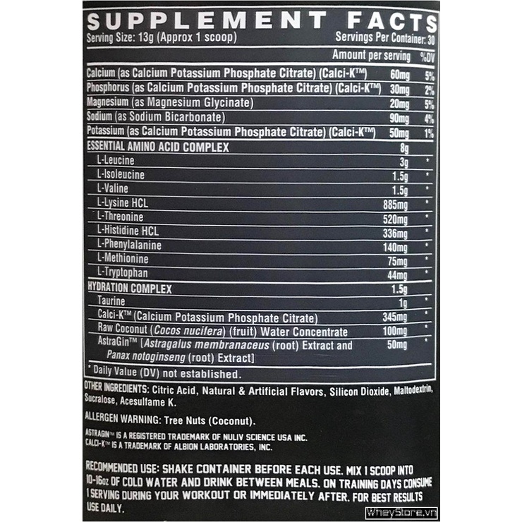 Sản phẩm bổ sung hỗ trợ tăng cơ và phục hồi cơ bắp EAA Hydration 30 lần