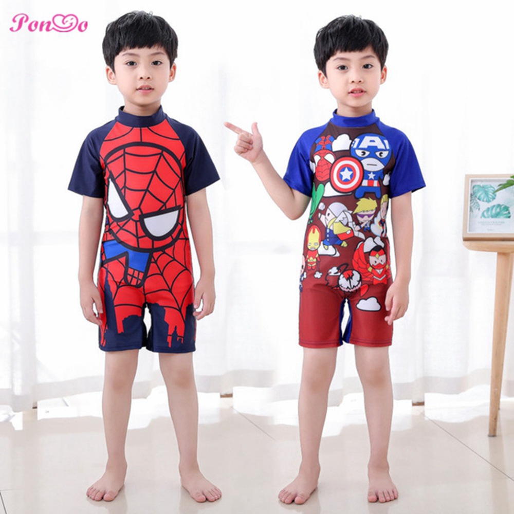 Bộ Đồ Bơi Ngắn Tay In Hình Spiderman / Iron Man / Avengers Cho Bé Trai Từ 2-12 Tuổi