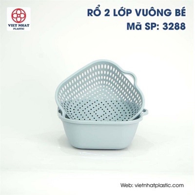 Set Thau Rổ 2 Lớp Vuông LIFEVN, Bộ Rổ Kèm Chậu Hứng Nước Rau Củ Nhà Bếp Tiện Lợi Nhựa Việt Nhật