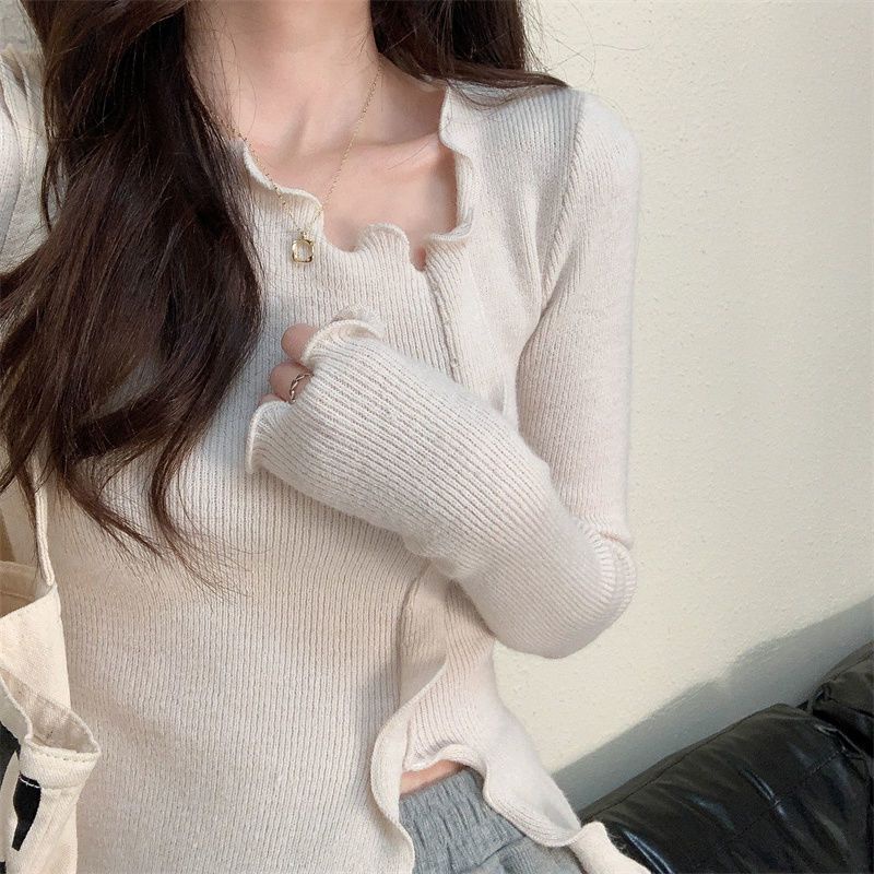Áo sweater Dệt Kim Dáng Ôm Xẻ Tà Phong Cách Hàn Quốc Cho Nữ JL-TX-552