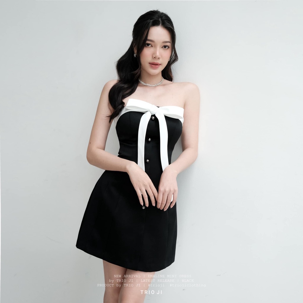 Váy Đầm Thiết Kế,Váy Cúp Ngực Nơ Thắt Chéo Phong Cách Hàn Quốc