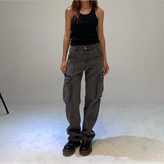 Quần jeans cargo túi hộp xám đen lưng thấp mercidenim_merci denim