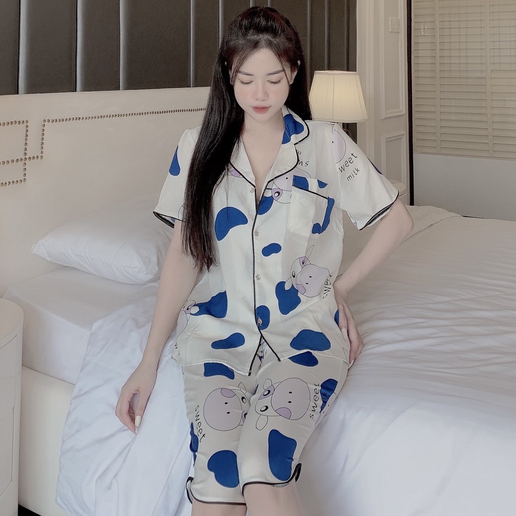 [Siêu Hot] Bộ lụa Pijama quần lửng hoạ tiết siêu hot [Ảnh thật +Video] | BigBuy360 - bigbuy360.vn