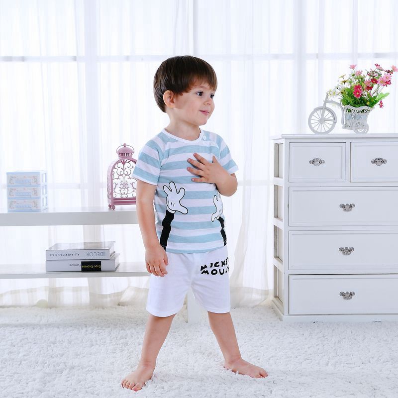 Bộ 2 Món Áo Thun Tay Ngắn &amp; Quần Dài Họa Tiết Chuột Hoạt Hình Cho Bé