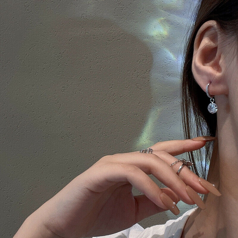 Bông Tai Mạ Bạc 925 Hình Trái Tim Đính Đá Zircon Sang Trọng
