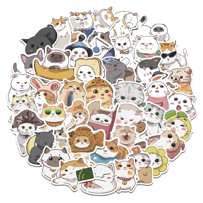 Bộ 40 Hình Dán Mẫu 2 Chống Thấm Nước, Stickers Mèo Cực Đáng Yêu Dán Mũ Bảo Hiểm, Trang Trí Học Tập, Quà Tặng Ý Nghĩa