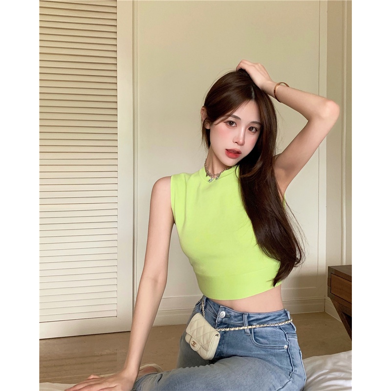 QADCOL Áo Croptop Sát Nách Lưng Cao Thiết Kế Cột Dây Sau Lưng Cá Tính