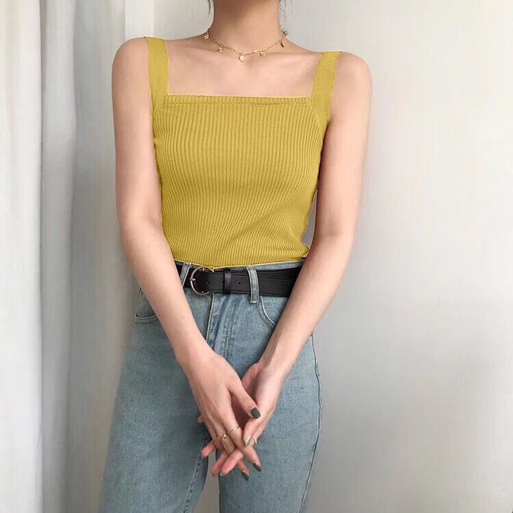 Áo croptop Dệt Kim Sát Nách Cổ Vuông Thời Trang Mùa Hè Cho Phái Nữ