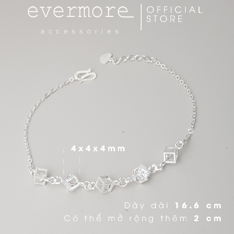 Vòng tay bạc EVERMORE, lắc tay bạc khối vuông đính đá thanh lịch, minimalism - L022