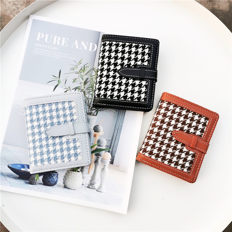 Ví Nữ Ngắn Cao Cấp Cầm Tay, Bóp Nữ Mini thời trang Đẹp T18 ST1 Houndstooth Da PU nhỏ gọn tiện lợi