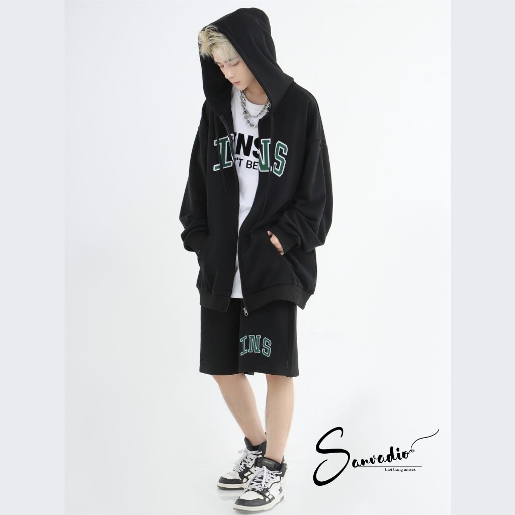Áo Hoodie Chống Nắng Tia UV  SANVADIO Áo Khoác Form Rộng Có Khóa kéo Thêu Chữ Trước Ngực Cực Đẹp Kiểu Hàn Quốc AN341