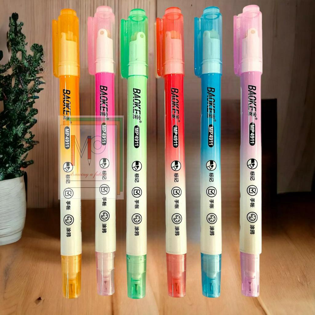 (Hộp 6 cây) Bút đánh dấu 2 đầu - 1 đầu dạng lăn Baoke MP4911