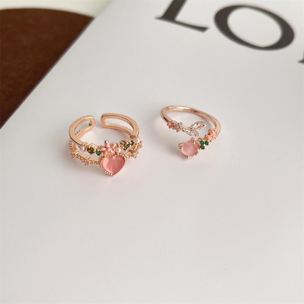Nhẫn MANYUE dạng hở điều chỉnh được mặt trái tim đính đá zircon nhân tạo thời trang Hàn Quốc