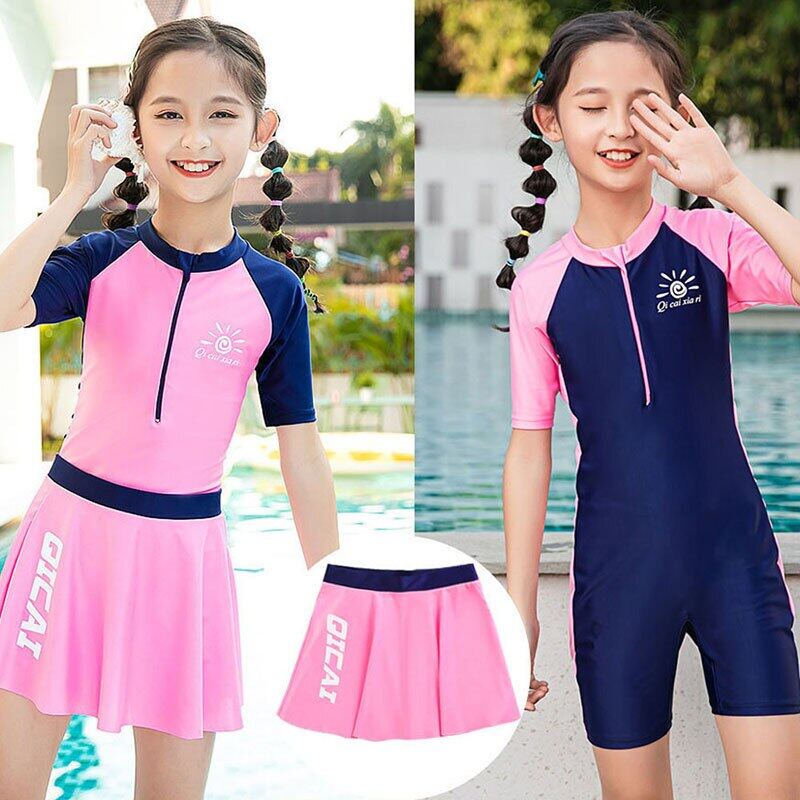 Bộ Đồ Bơi Một Mảnh Tay Ngắn Chống Nắng Dành Cho Bé Gái 3-14 Tuổi