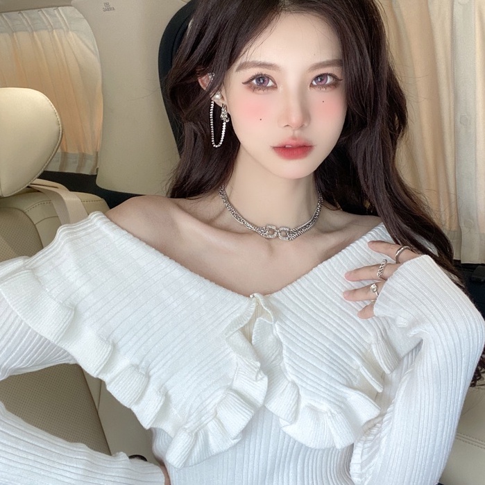 Áo Sweater Dệt Kim Tay Dài Cổ Búp Bê Thời Trang Cho Nữ