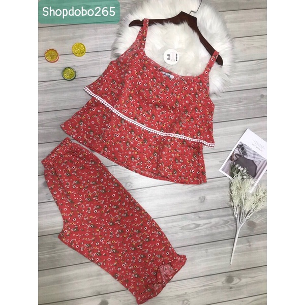 Bộ ngủ 2 dây,đồ bộ lửng mặc nhà vải lụa mango BL 123 hoạ tiết dễ thương size 47-60kg.