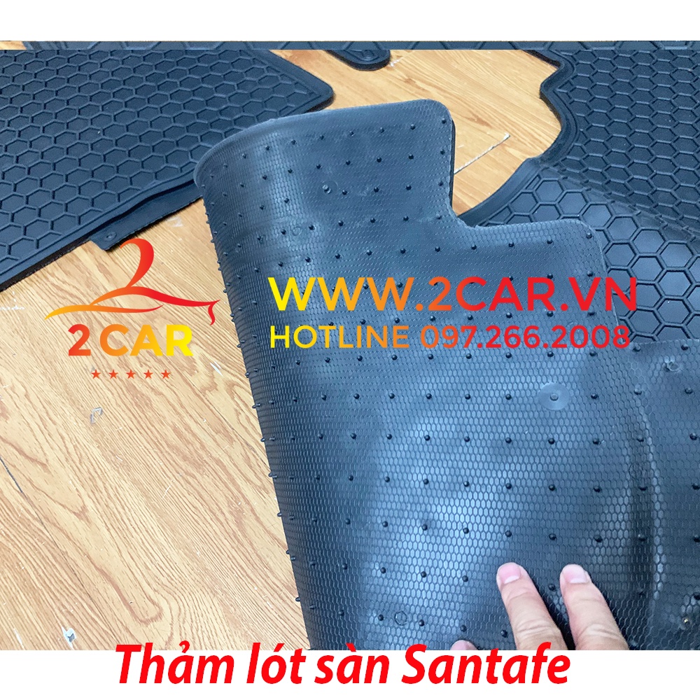 Thảm sàn, Lót Sàn Cao Su Xe Hyundai SANTAFE 2015-2021, Sàn 2 hàng ghế cao Su Đúc tổ ong Nissin