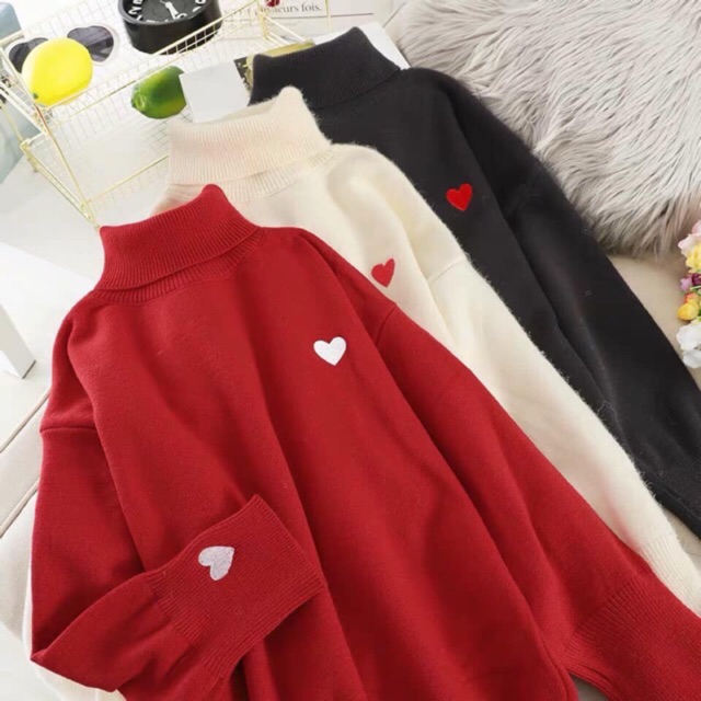 Áo len tim cổ lọ