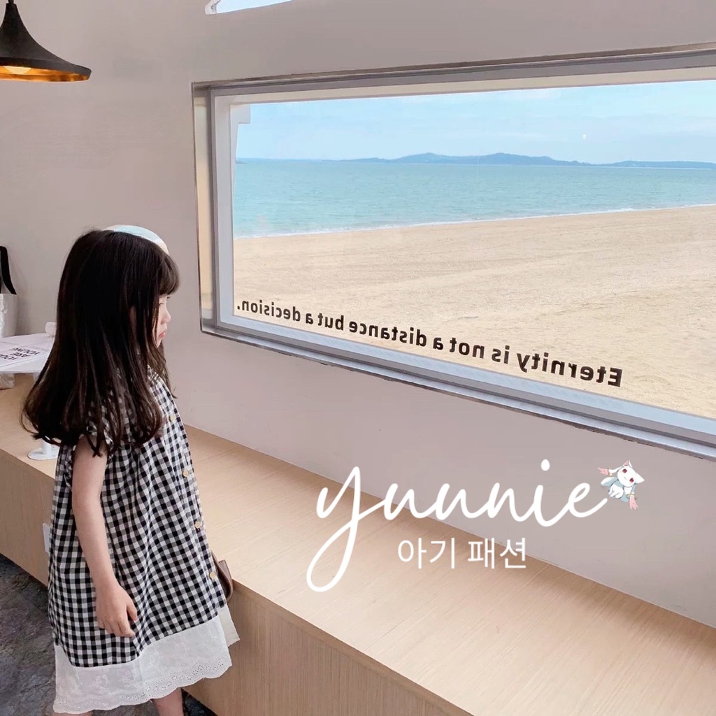 Váy cho bé gái YUUNIE chân thêu phối kẻ caro cho trẻ em 1 2 3 4 5 6 7 8 9 10 tuổi