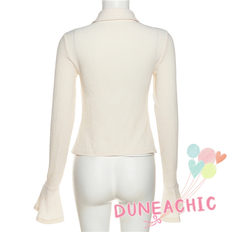 DUNEA Áo Sơ Mi Dài Tay Cổ Bẻ Xinh Xắn Dành Cho Nữ