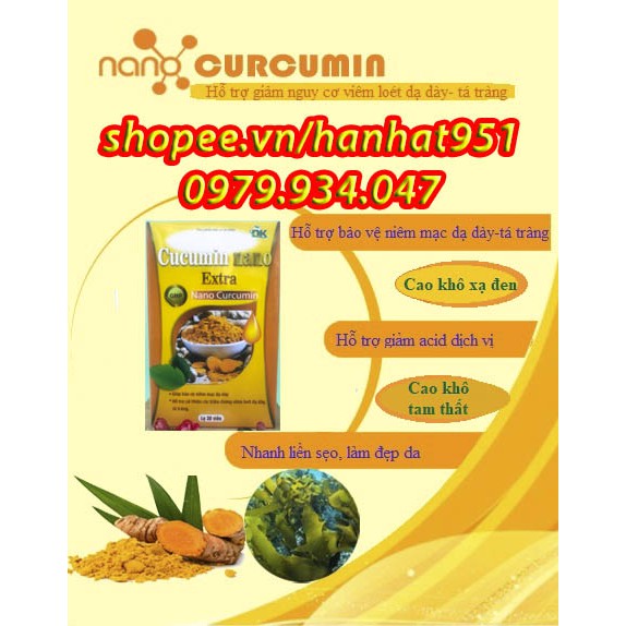 Viên Uống CUCUMIN NANO EXTRA chứa Curcumin nano hỗ trợ chữa viêm loét dạ dày - Hộp 30 Viên