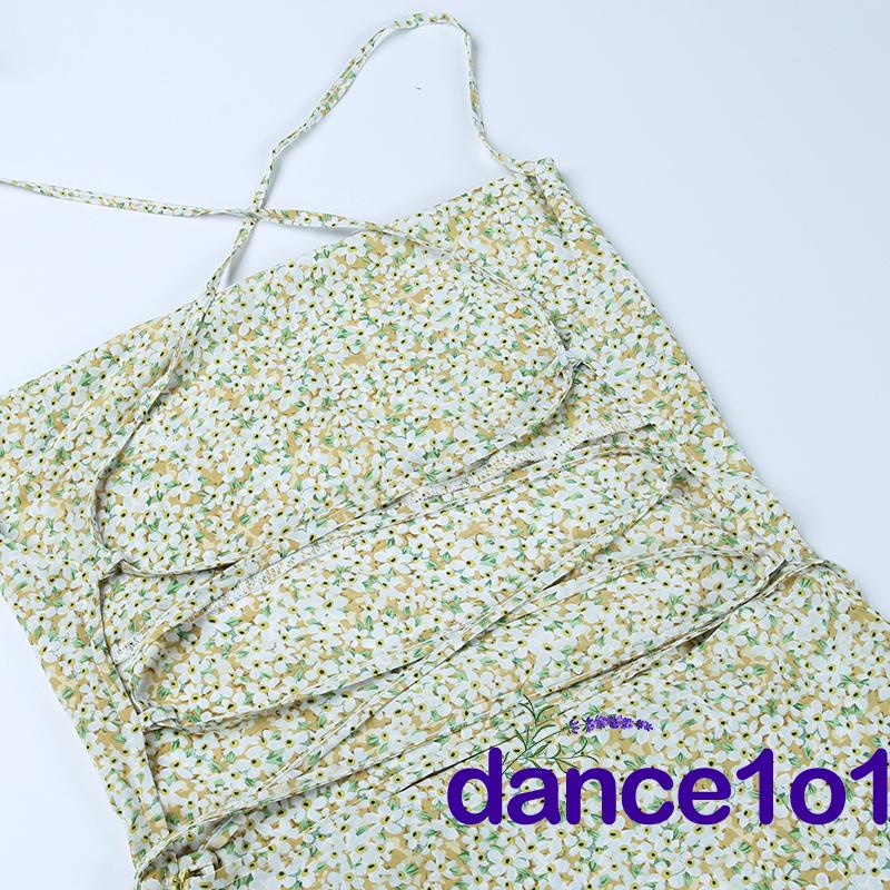 Đầm Khiêu Vũ 1O1 Không Tay Xẻ Sâu Họa Tiết Hoa