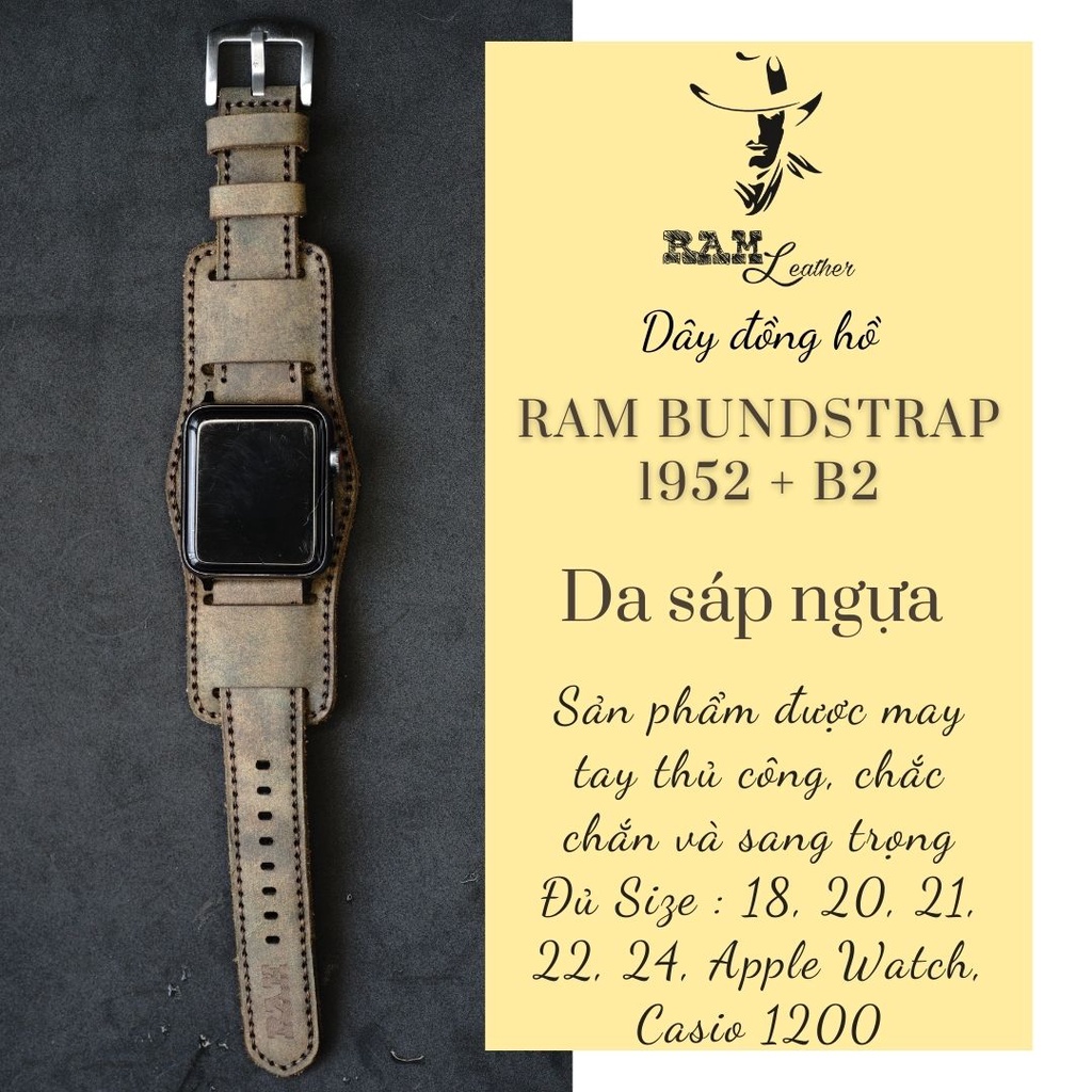 Dây đồng hồ Apple Watch , Iwatch , Iphone Watch Da Bò Kèm Tấm Đệm Chống Mồ Hôi RAM Leather Bundstrap B2  Bền Đẹp