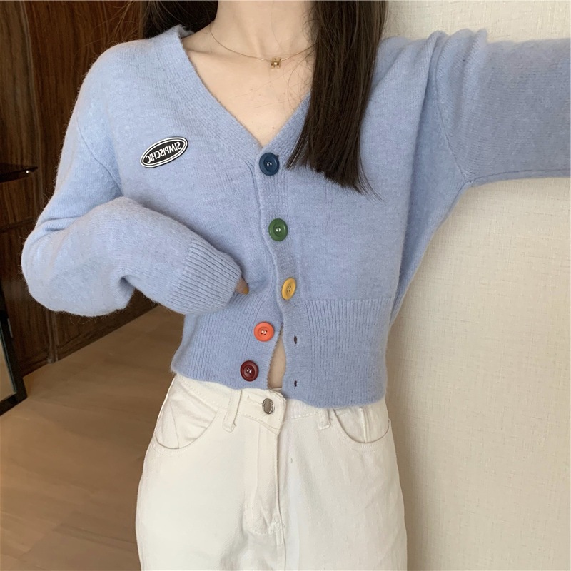 Áo Khoác Cardigan Len Dáng rộng Dệt Kim Cổ Tim Dài Tay Cúc Màu Kiểu Hàn Quốc Xiaozhainv vn