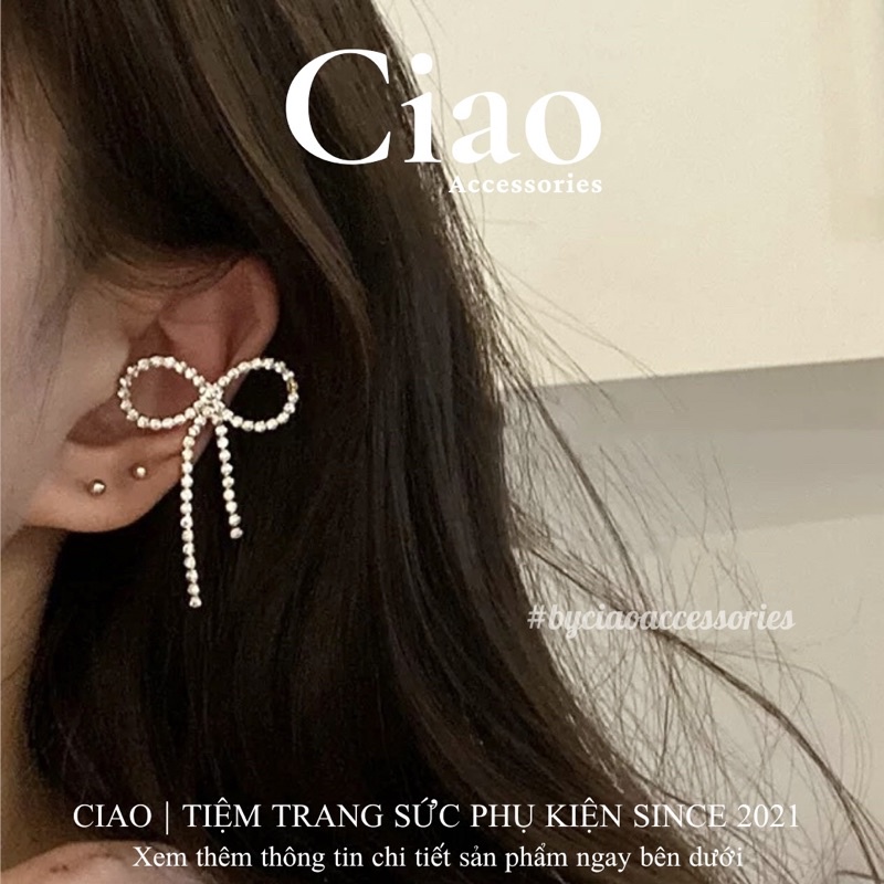 [HOẢ TỐC 1H] Khuyên vành tai/ Kẹp vành tai mạ thiết kế hình nơ đính đá lấp lánh mã 22 Ciao accessories
