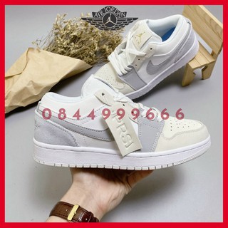 Giày Thể Thao Nam Nữ Jordan JD1 Low Paris Trắng Xám Cổ Thấp Gót Xanh Thời Trang Full Box Bill