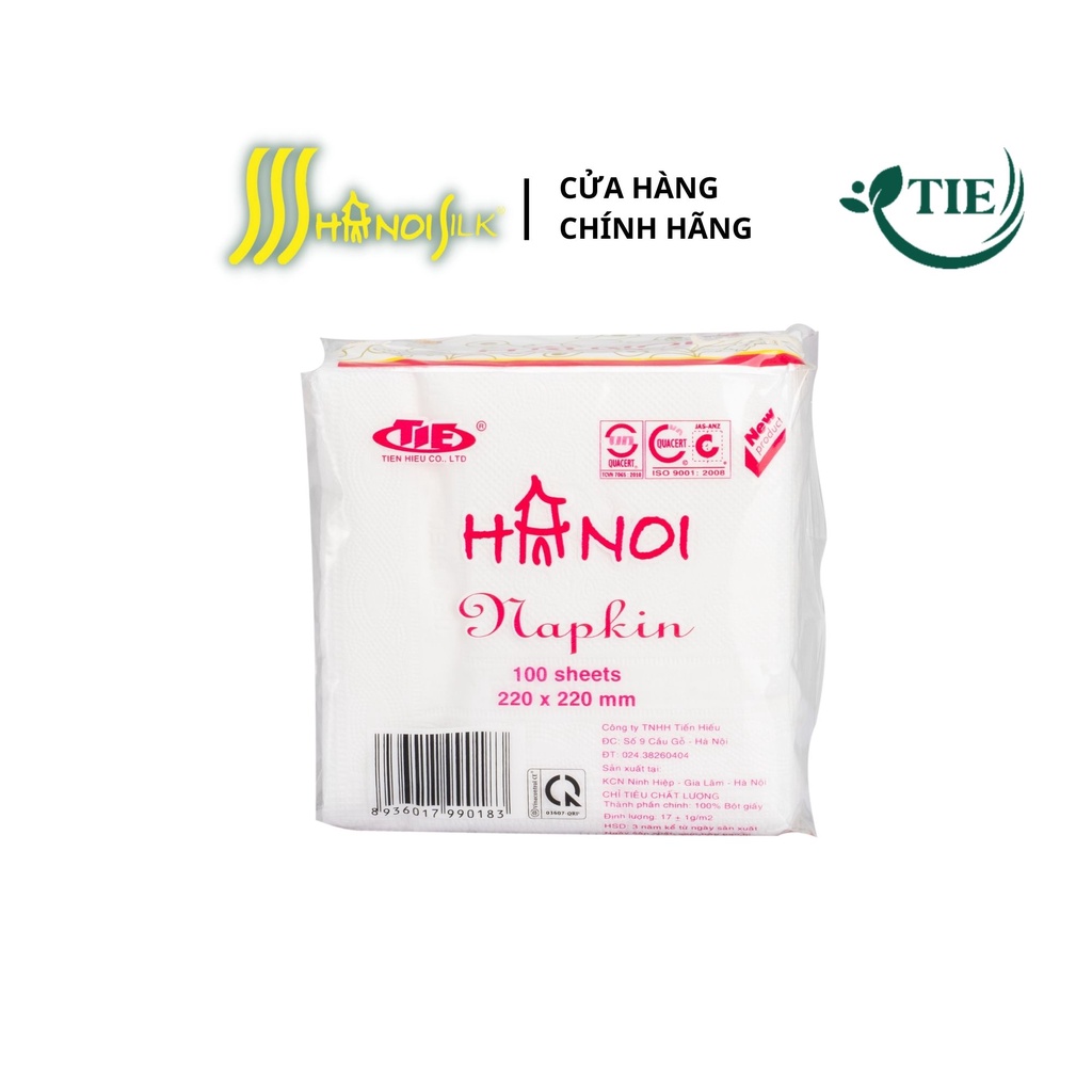 Khăn Giấy Ăn Hà Nội Silk Napkin 100 Tờ 2 Lớp Cao Cấp Đa Năng, Khăn Giấy Khổ 220 x 220mm Chất Lượng Tiện Dụng Tiết Kiệm