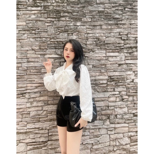 Áo sơ mi ren cột nơ b110