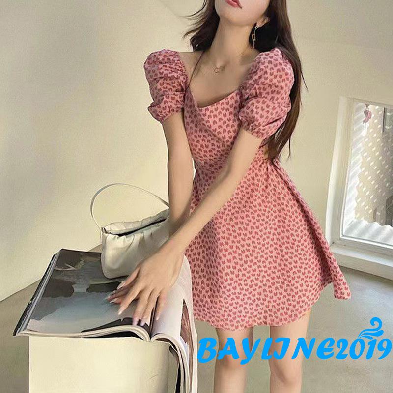 Bay-đầm Chữ A Tay Ngắn Phồng Cắt Cổ Vuông Dành Cho Người Lớn