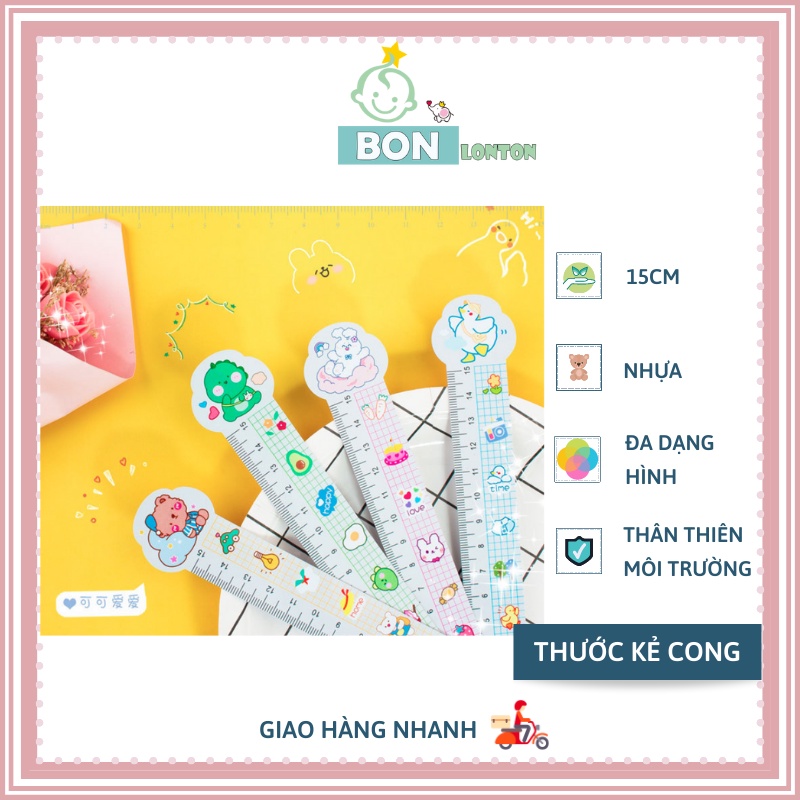 Thước kẻ học sinh hoạt hình động vật ngộ nghĩnh dài 15cm