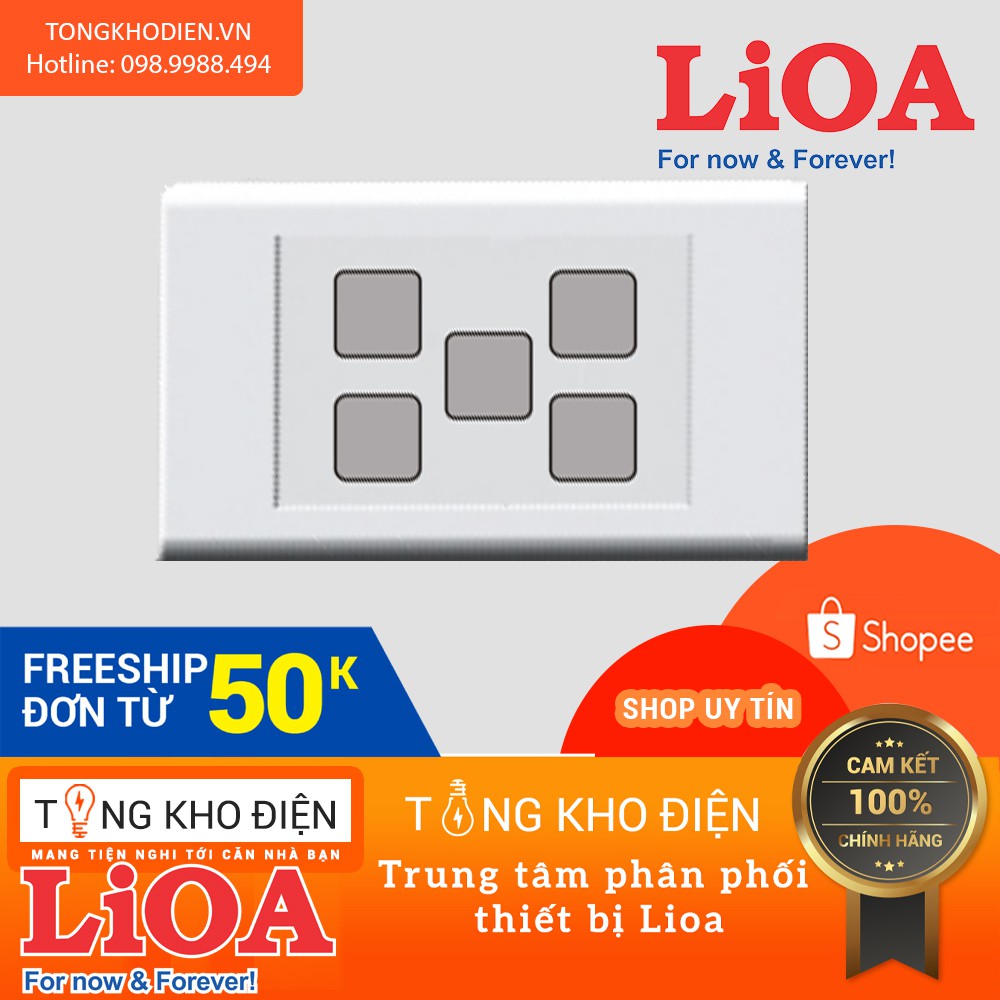 Mặt 5 lỗ LiOA chính hãng, Nhựa TRẮNG - Tiếp điểm ĐỒNG