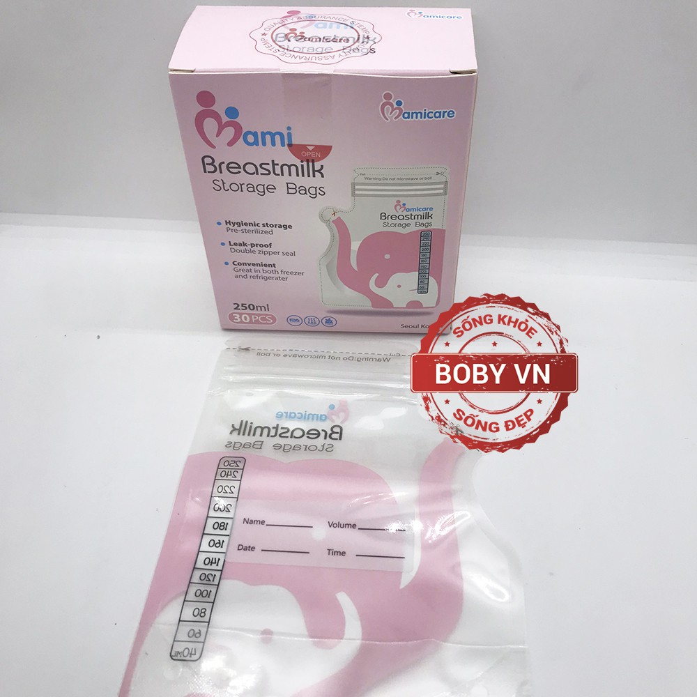 Túi đựng sữa Mami breastmilk 250ml an toàn cho mẹ &amp; bé (Hộp 30 chiếc)