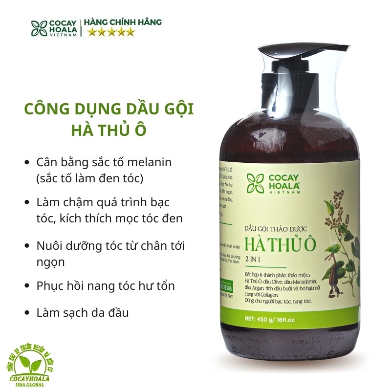 Dầu Gội Thảo Dược Hà Thủ Ô 2in1 Giảm Rụng Tóc Bạc Tóc Cocayhoala 300g (HÀNG CHÍNH HÃNG)