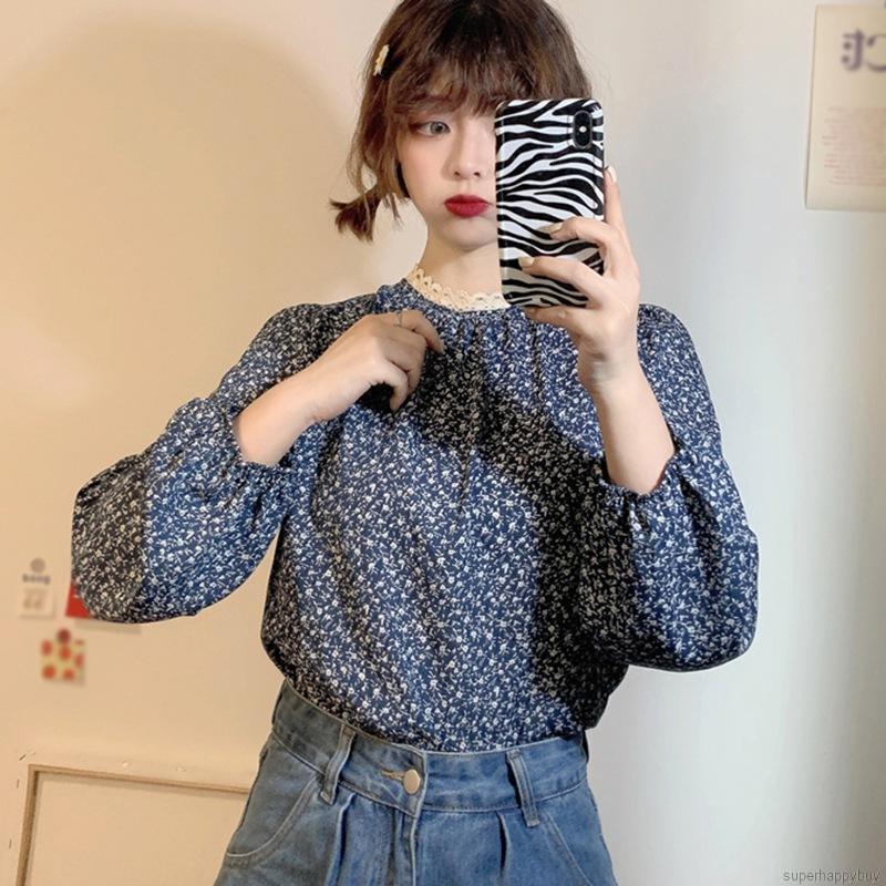 Áo Sơ Mi Tay Dài Chất Chiffon Hoạ Tiết Hoa Thiết Kế Thanh Lịch