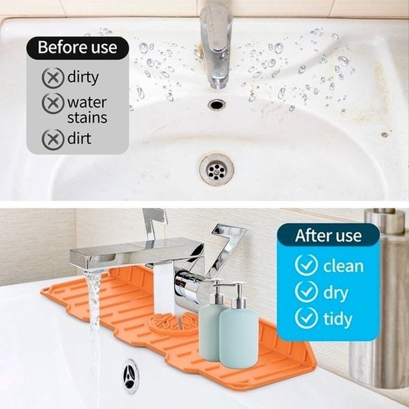 Miếng nhựa chắn bồn rửa bát chống bắn nước - Tấm chắn văng nước ra ngoài bồn rửa tiện dụng Silicon 36*14cm Gắn Vòi Nước Tiện Dụng