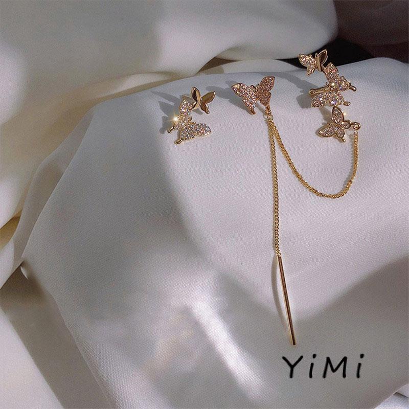 Bông Tai Dạng Kẹp Hình Bướm Phối Tua Rua Thời Trang