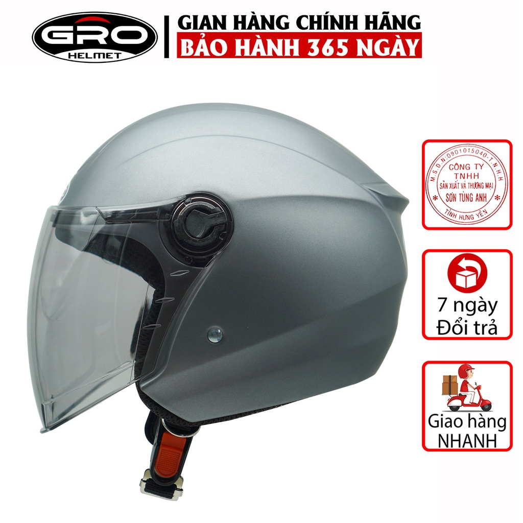 Mũ Bảo Hiểm 3/4 đầu GRO Helmet ST27 có kính dài che cả mặt, kiểu dáng thời trang, khóa kim loại chắc chắn - Xám Nhám